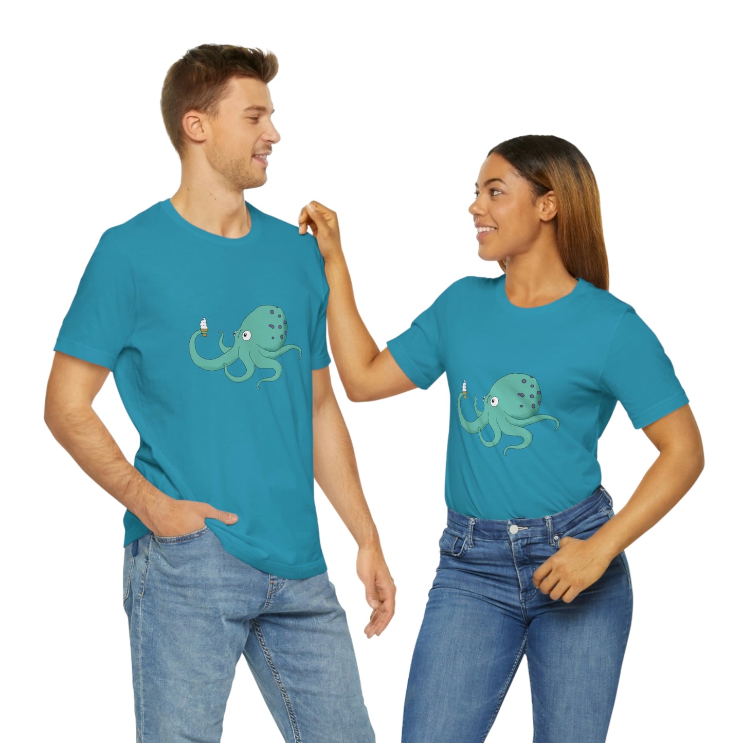 Curious Octopus Cartoon Unisex Tshirt Lord and Lady Towers