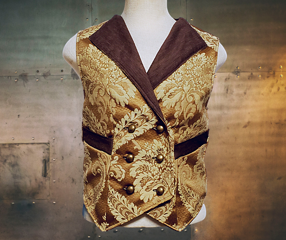 Steampunk Filigree Double Breasted Vest with Gold Sparkle Accents