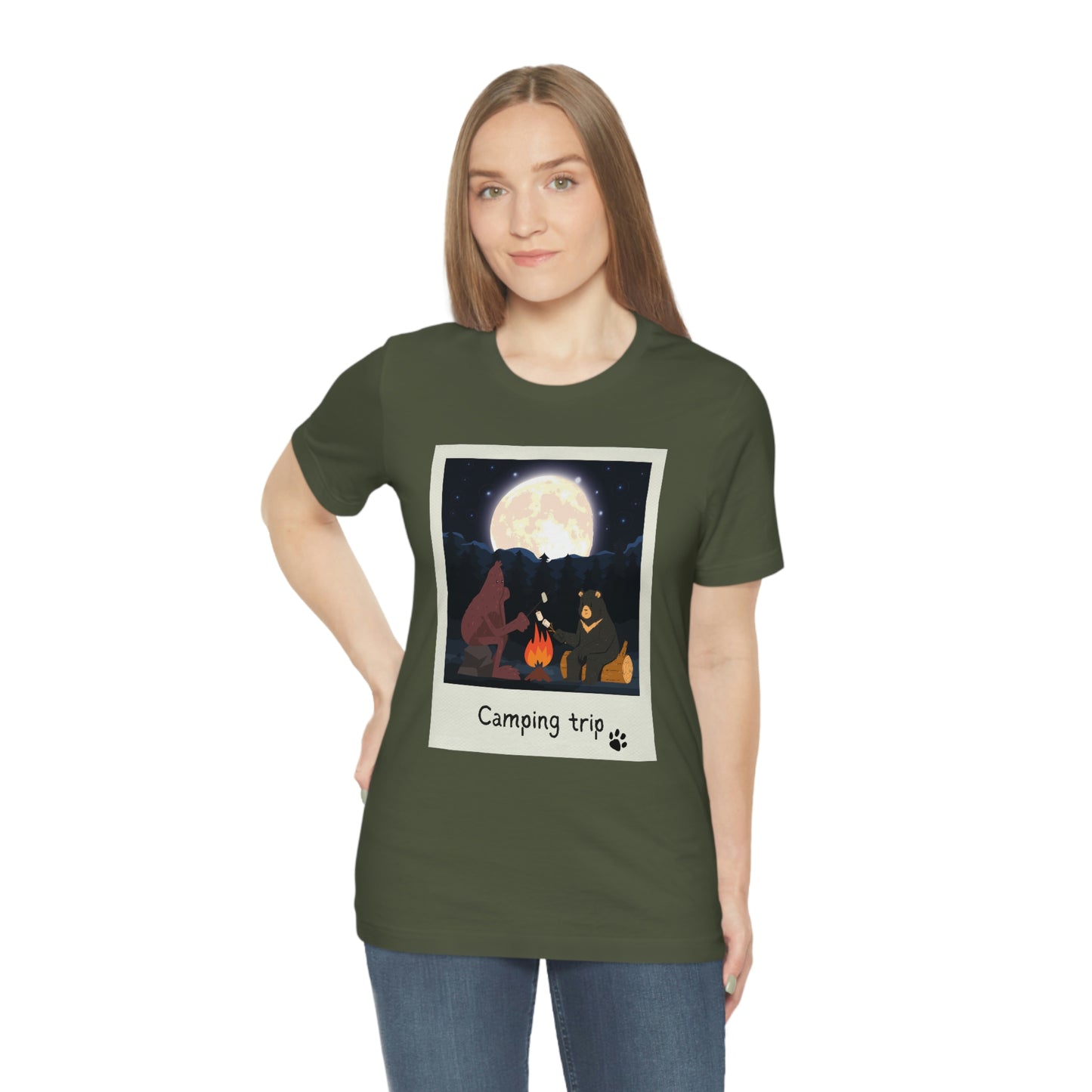 Bigfoot and Bear Cryptid Camping Short Sleeve Tee