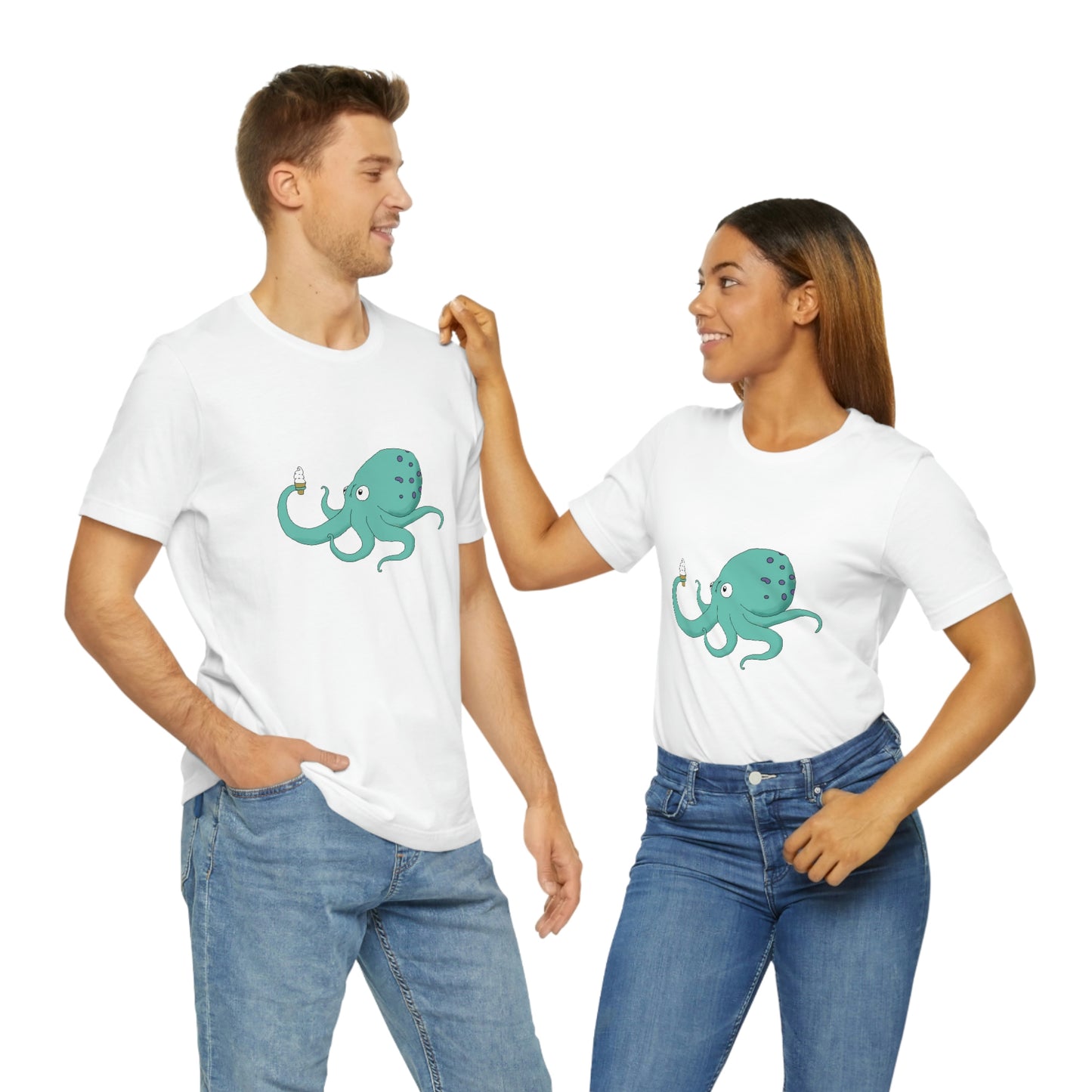 Curious Octopus Cartoon Unisex Tshirt Lord and Lady Towers