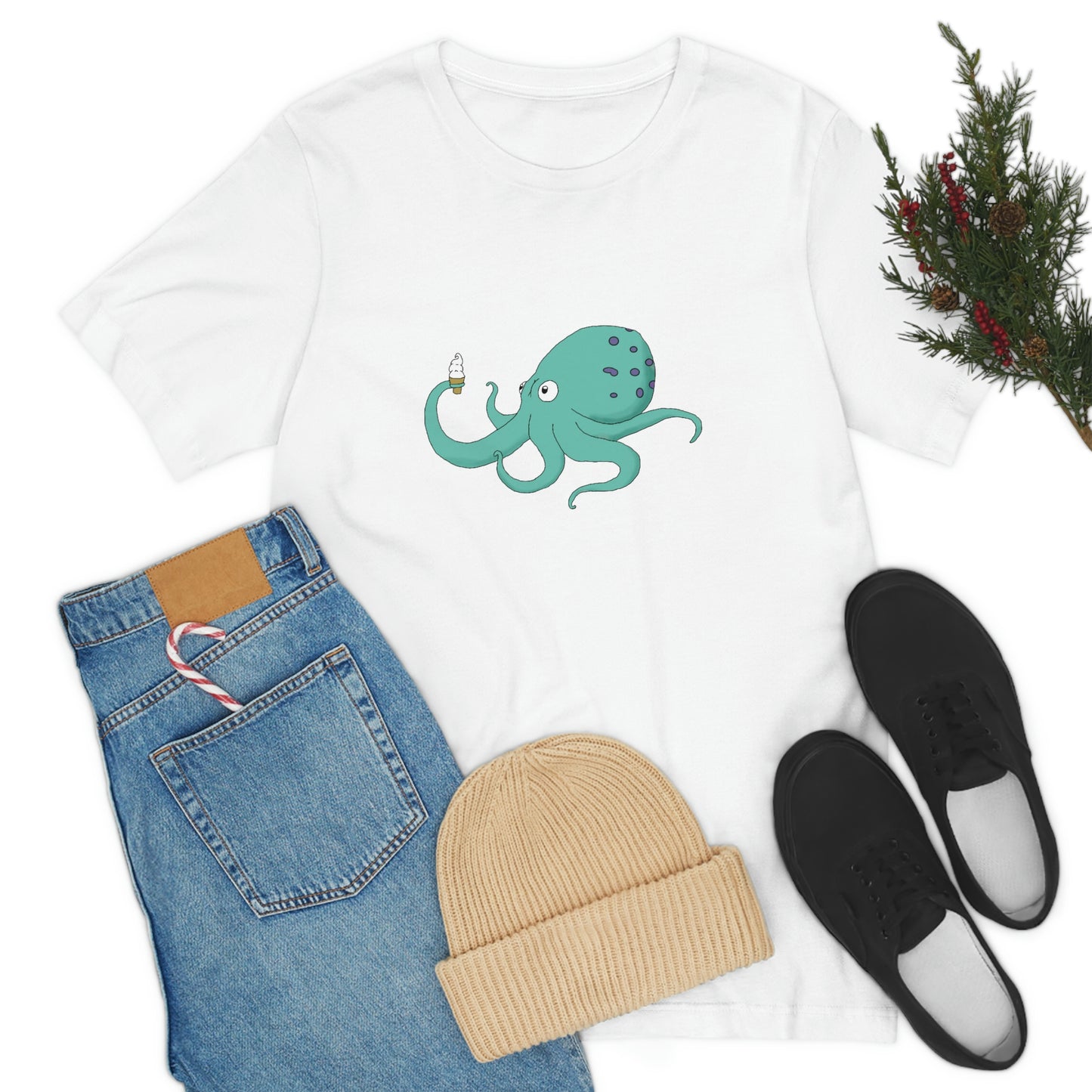 Curious Octopus Cartoon Unisex Tshirt Lord and Lady Towers