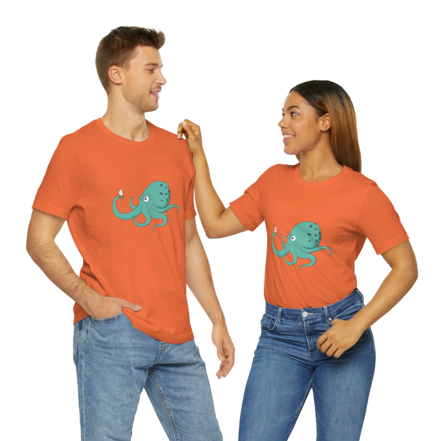 Curious Octopus Cartoon Unisex Tshirt Lord and Lady Towers