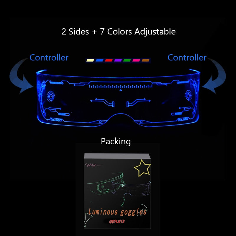 LED Light up GUI Design Cyberpunk Glasses -7 Colors Lord and Lady Towers