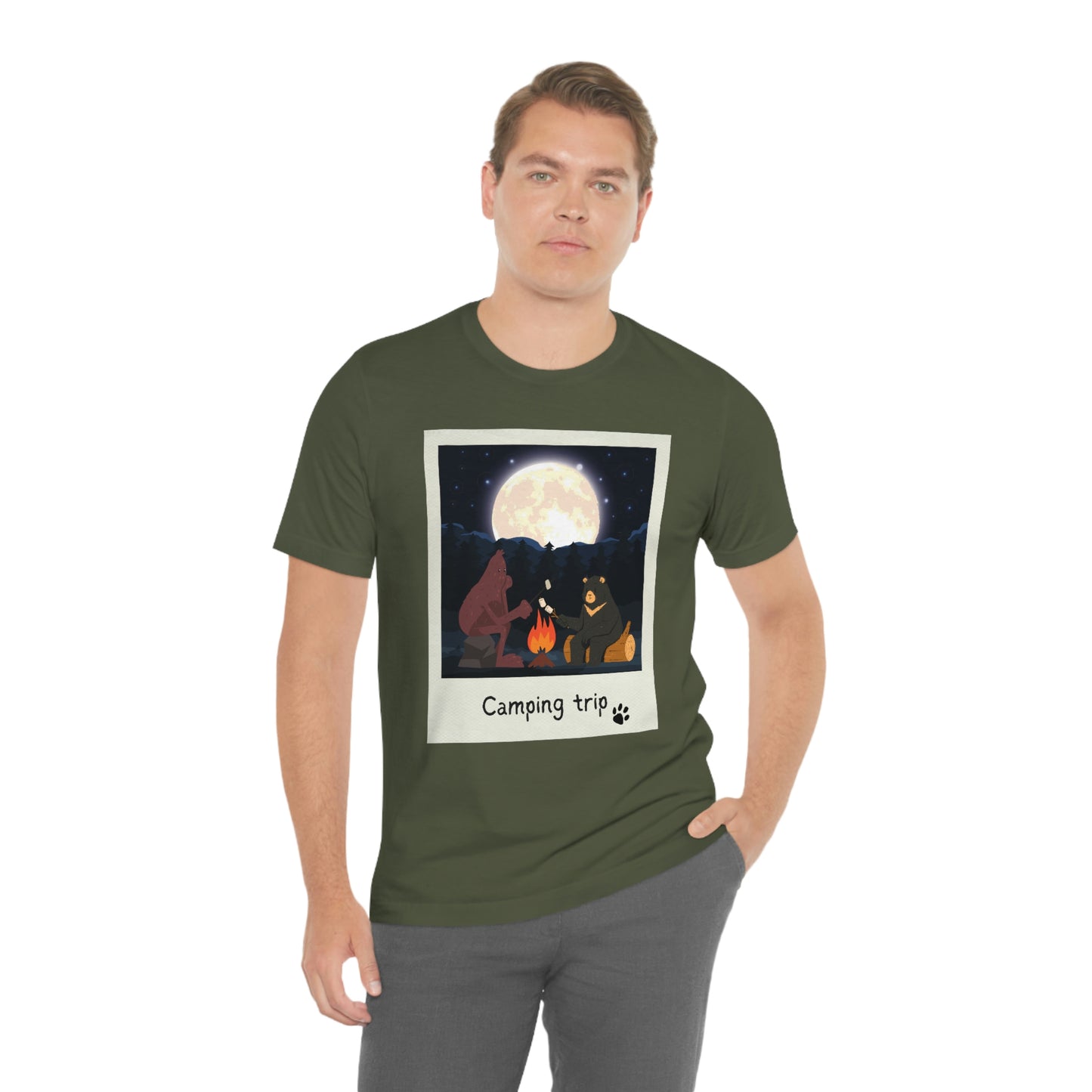 Bigfoot and Bear Cryptid Camping Short Sleeve Tee