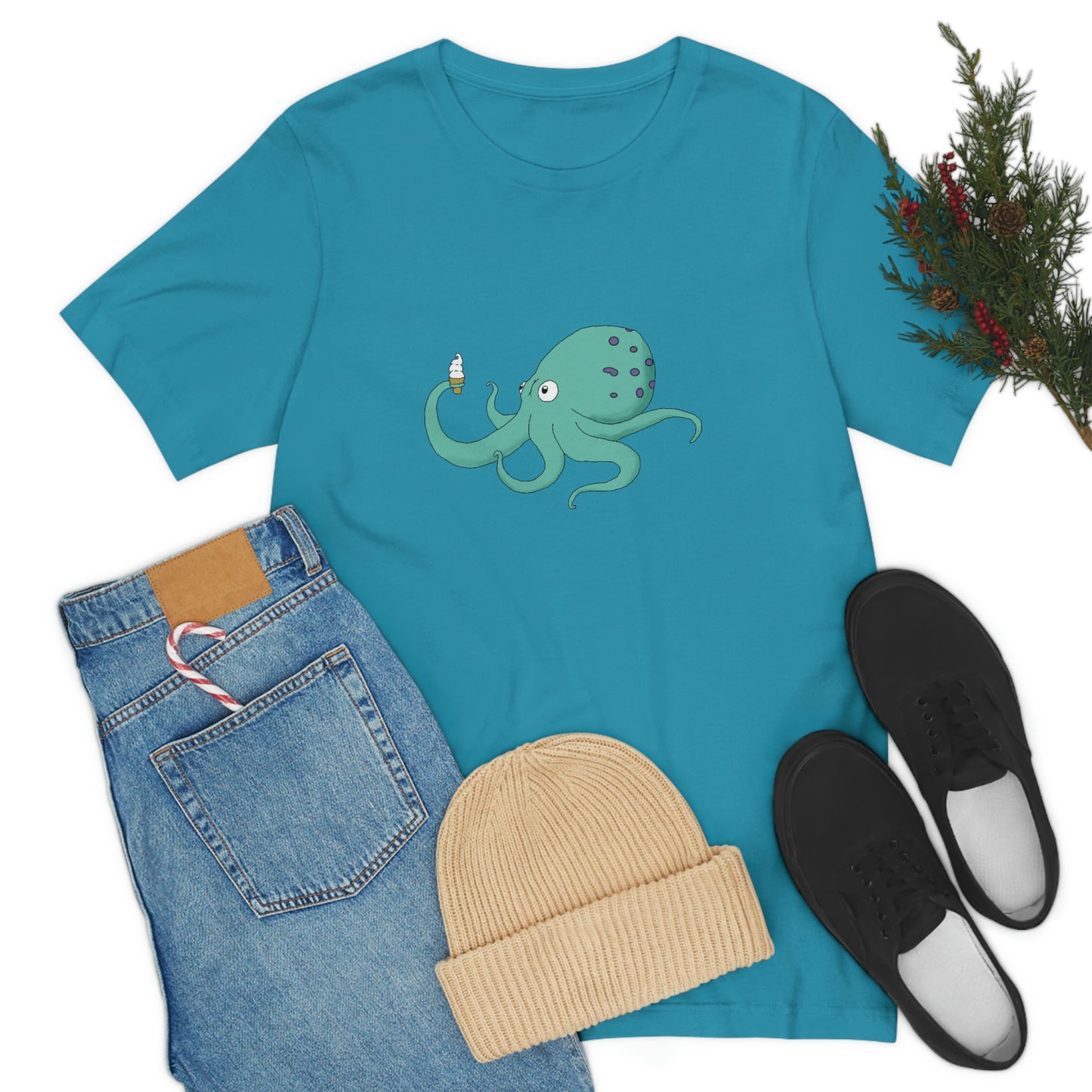 Curious Octopus Cartoon Unisex Tshirt Lord and Lady Towers