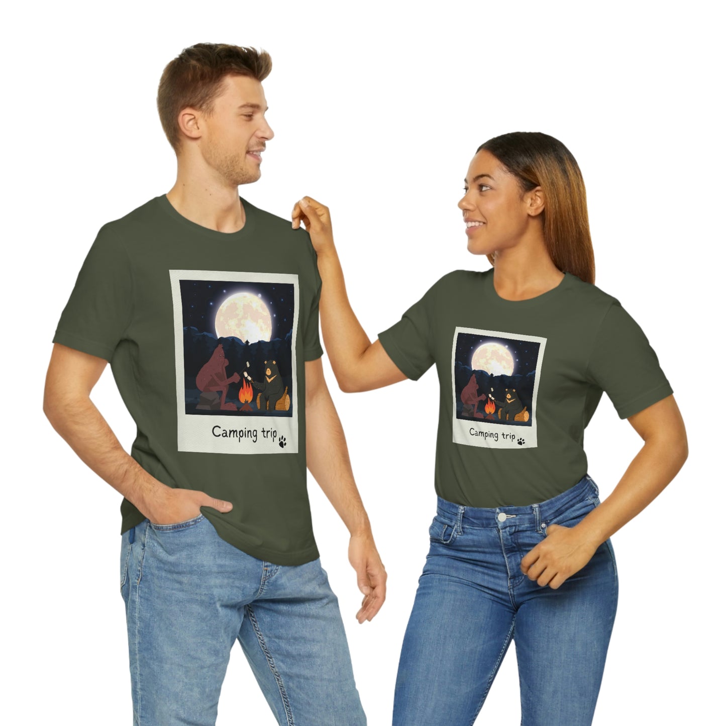 Bigfoot and Bear Cryptid Camping Short Sleeve Tee