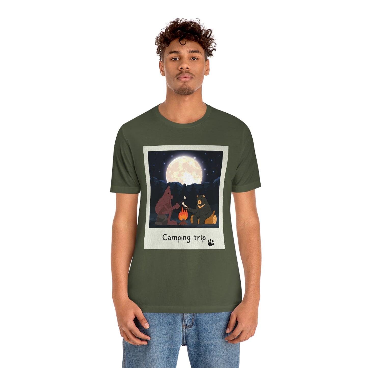 Bigfoot and Bear Cryptid Camping Short Sleeve Tee