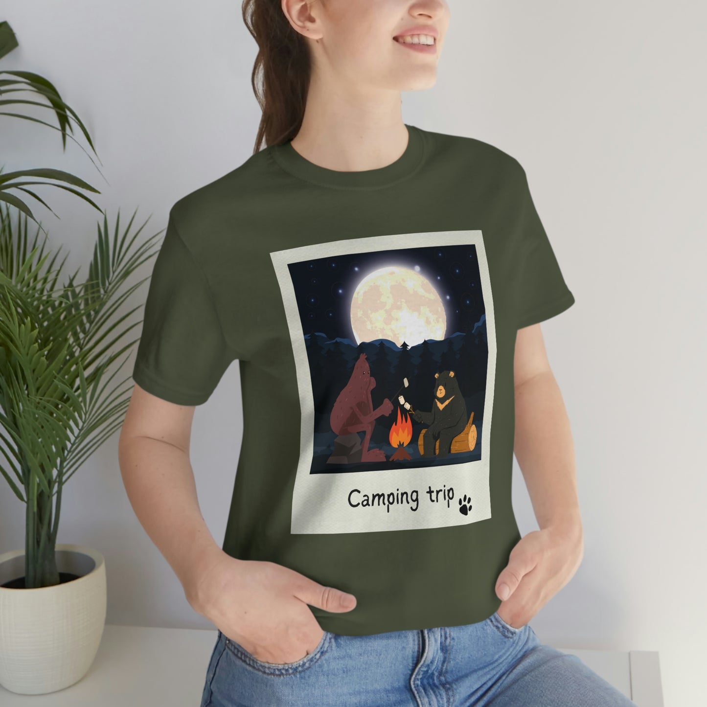 Bigfoot and Bear Cryptid Camping Short Sleeve Tee