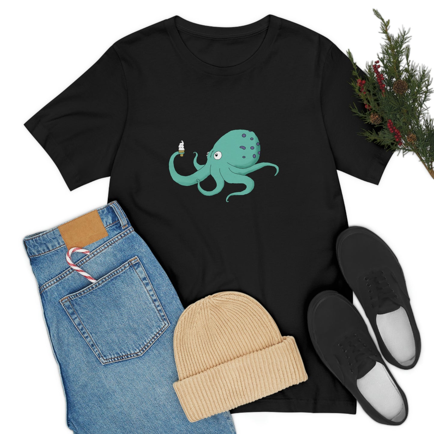 Curious Octopus Cartoon Unisex Tshirt Lord and Lady Towers