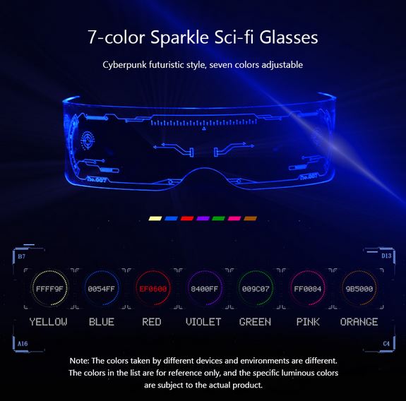 LED Light up GUI Design Cyberpunk Glasses -7 Colors Lord and Lady Towers