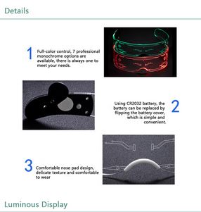 LED Light up GUI Design Cyberpunk Glasses -7 Colors Lord and Lady Towers