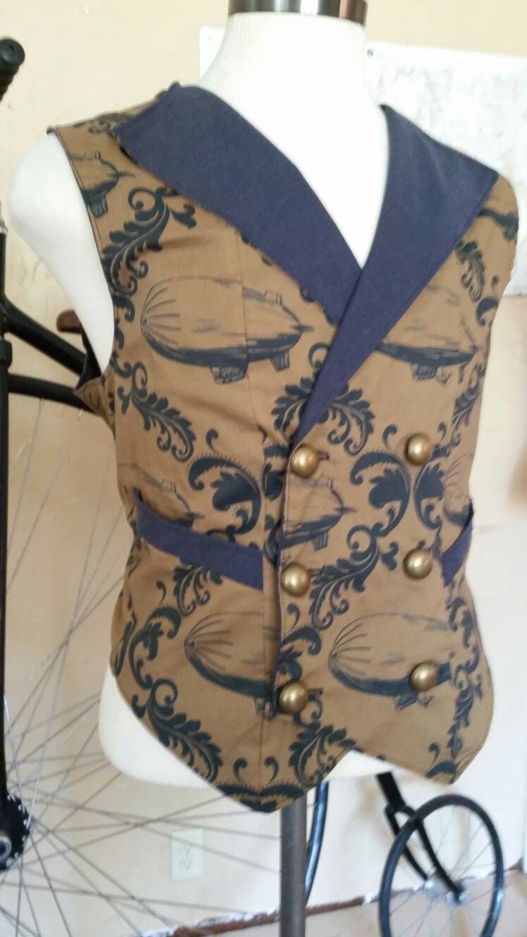 Custom Made Steampunk Airship Double Breasted Vest with Pockets- Lord and Lady Towers Exclusive Fabric! Lord and Lady Towers