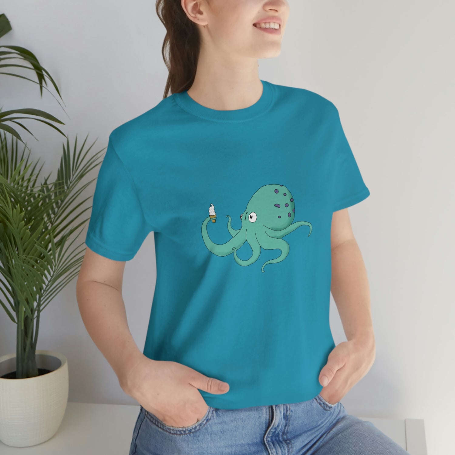 Curious Octopus Cartoon Unisex Tshirt Lord and Lady Towers