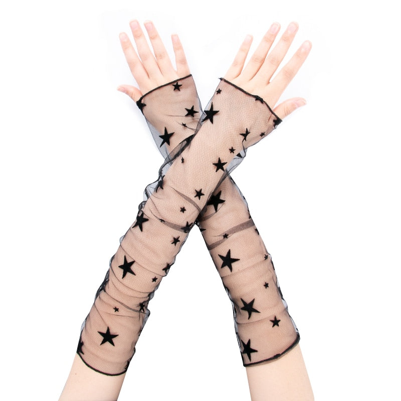 Long Black Fishnet Fingerless Gloves in Multiple Colors 2 Pairs / One Size-1