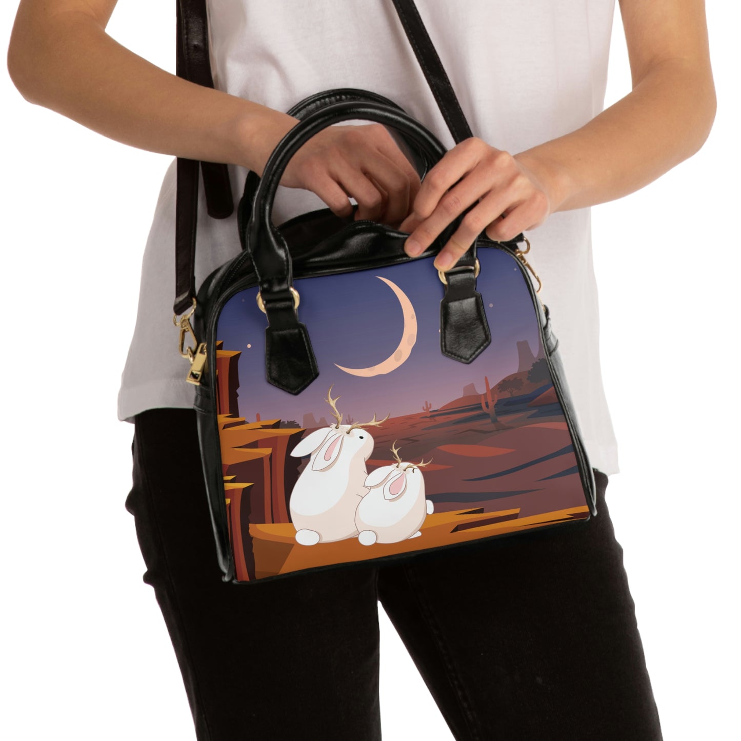 Jackalope Baby and Mom Desert Sunset Shoulder Handbag