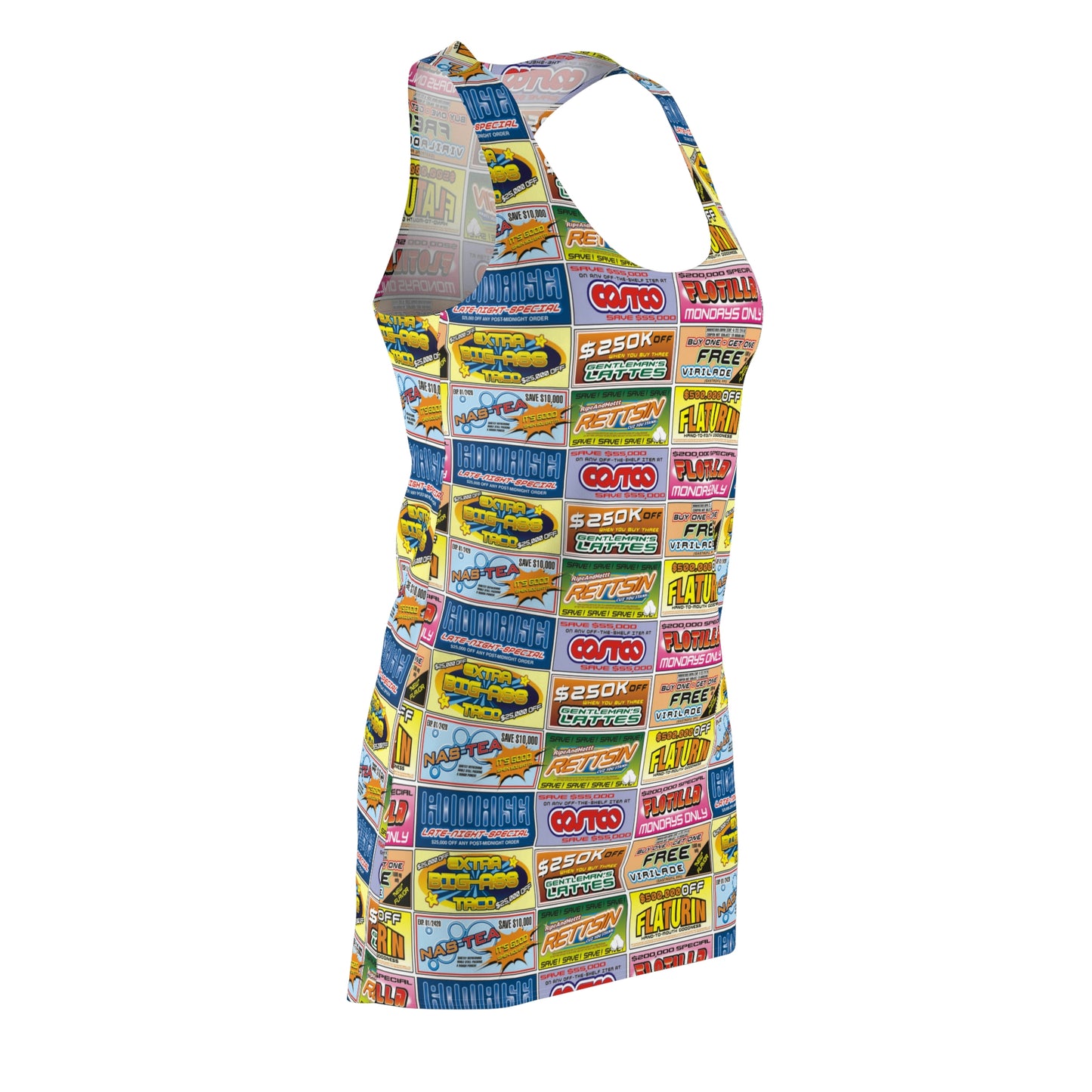 Idiocracy Movie Inspired Racerback Dress with Fake Brands