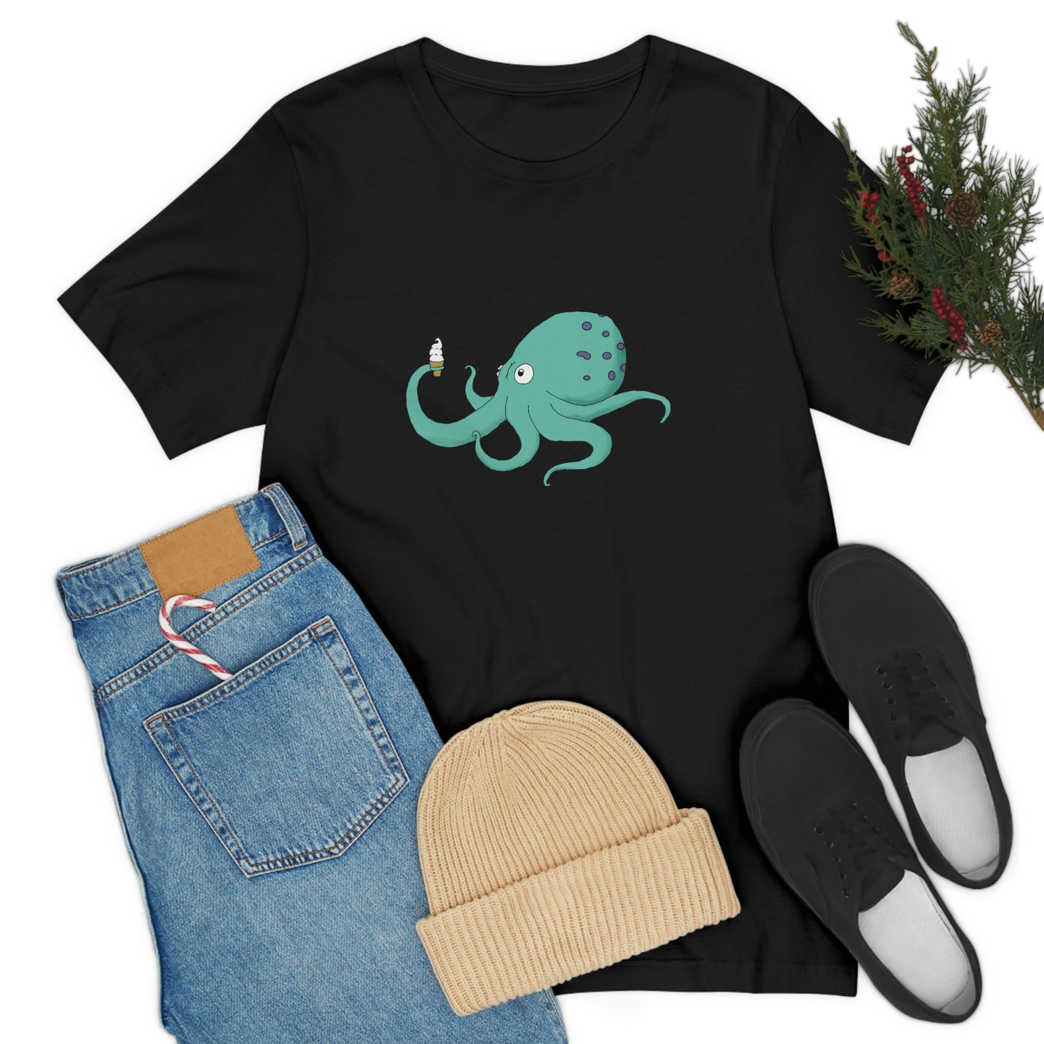 Curious Octopus Cartoon Unisex Tshirt Lord and Lady Towers