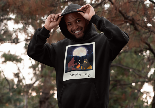 Bigfoot and Bear Cryptid Camping Hooded Sweatshirt