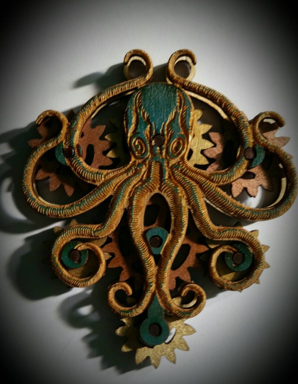 Kinetic Octopus Pendant with Moving Gears. Steampunk inspired. Lord and Lady Towers
