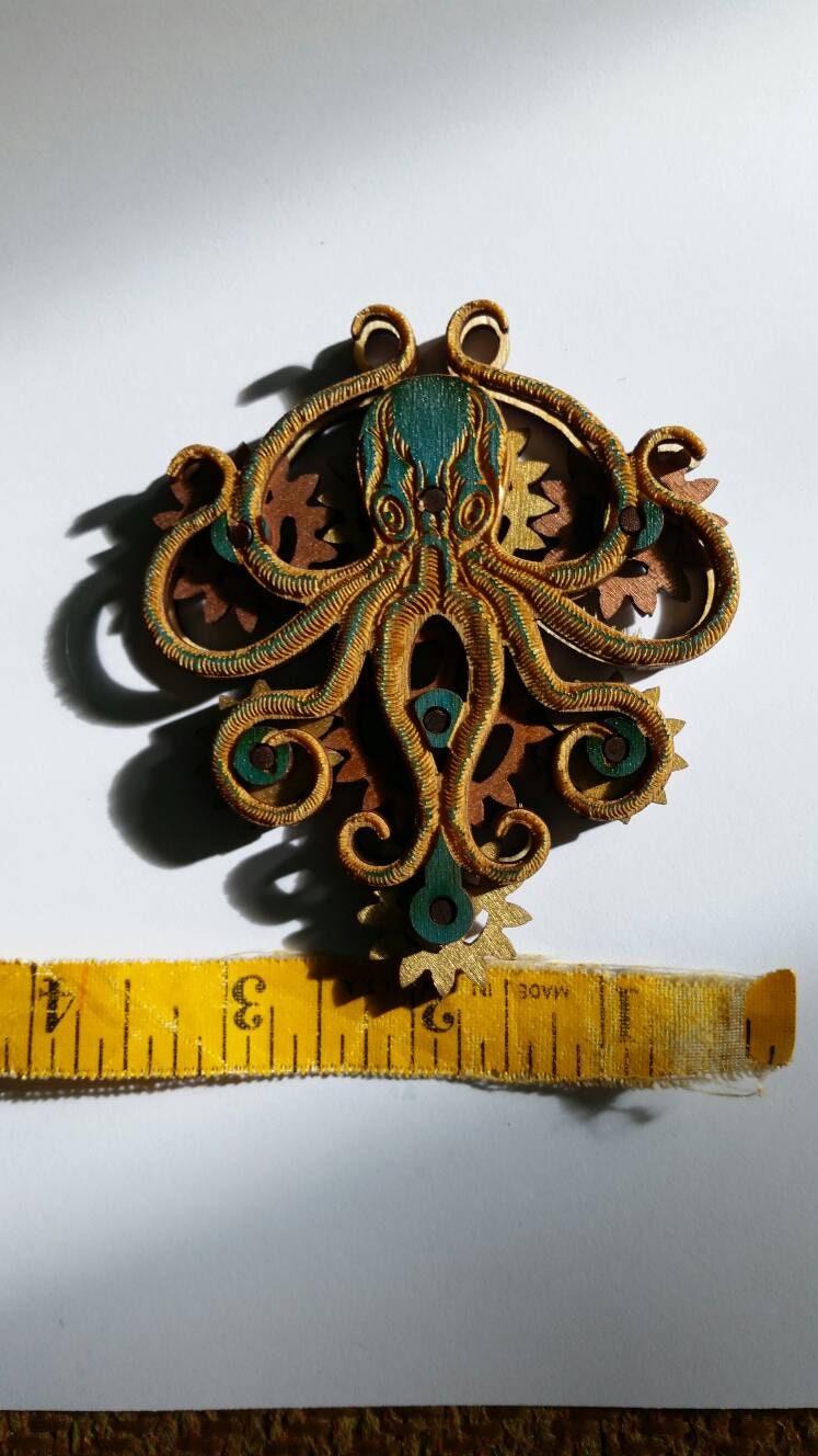 Kinetic Octopus Pendant with Moving Gears. Steampunk inspired. Lord and Lady Towers