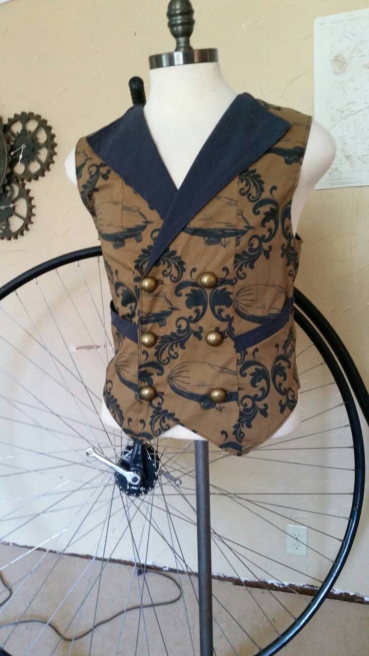 Custom Made Steampunk Airship Double Breasted Vest with Pockets- Lord and Lady Towers Exclusive Fabric! Lord and Lady Towers