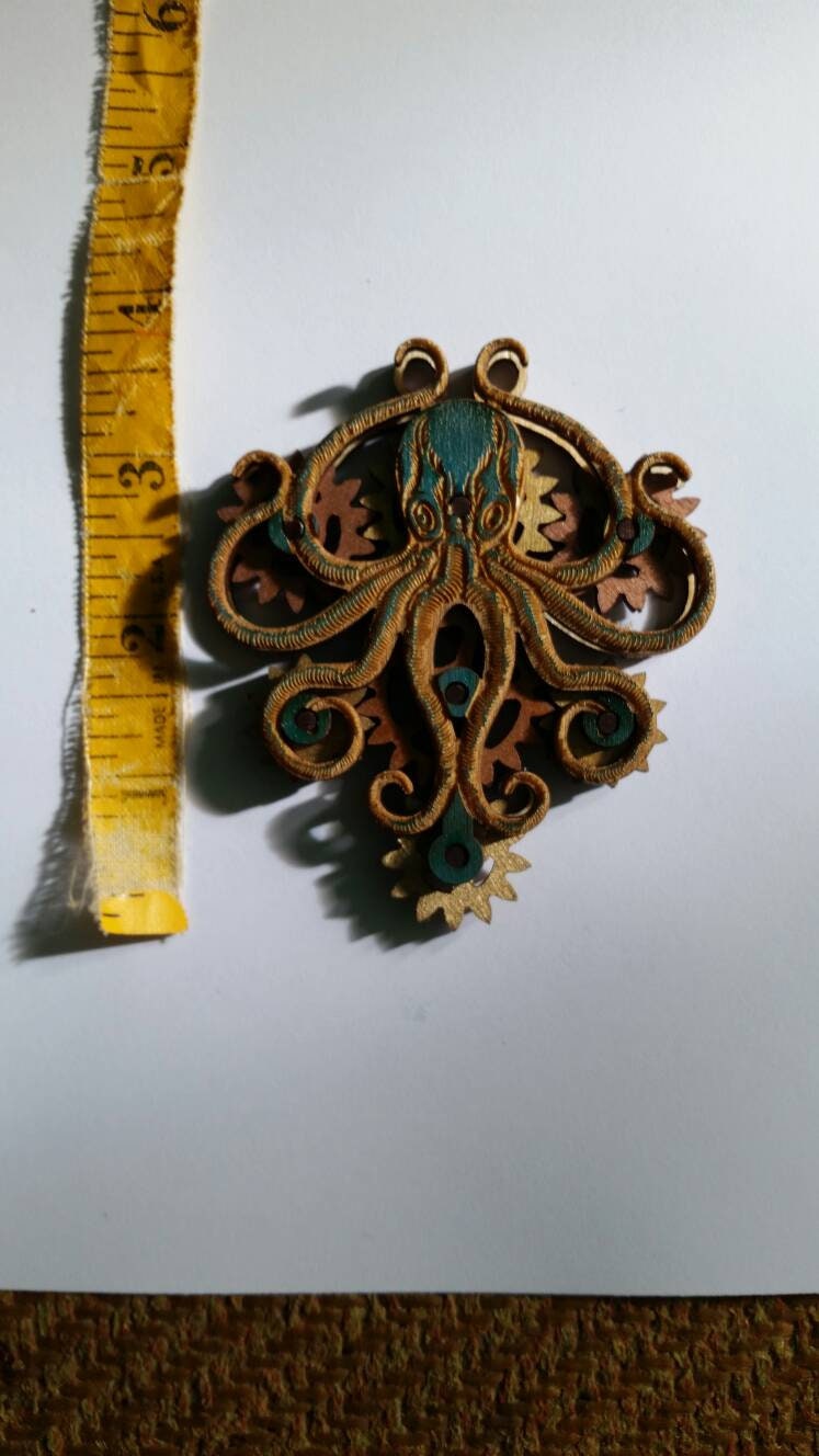 Kinetic Octopus Pendant with Moving Gears. Steampunk inspired. Lord and Lady Towers