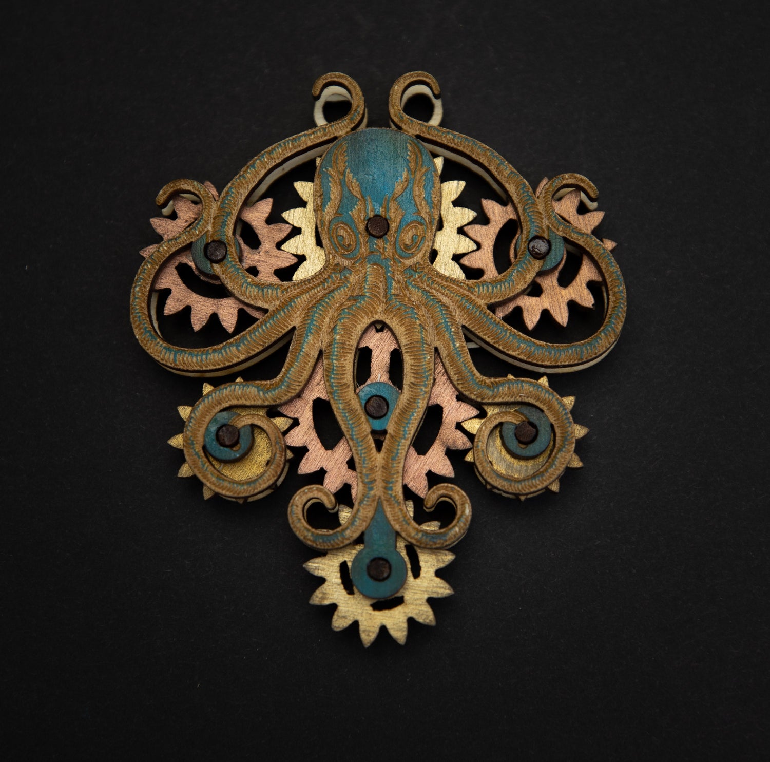 Kinetic Octopus Pendant with Moving Gears. Steampunk inspired. Lord and Lady Towers