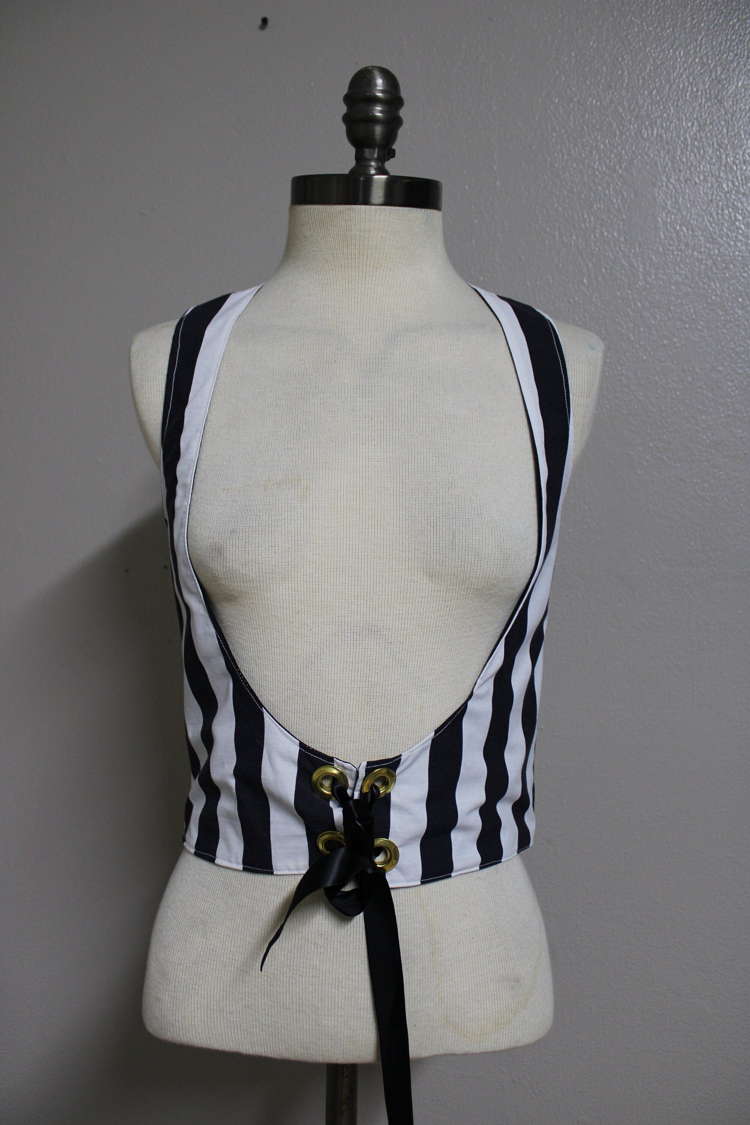 Tim Burton Inspired Gothic Black and White Striped Underbust Vest Size Medium Lord and Lady Towers