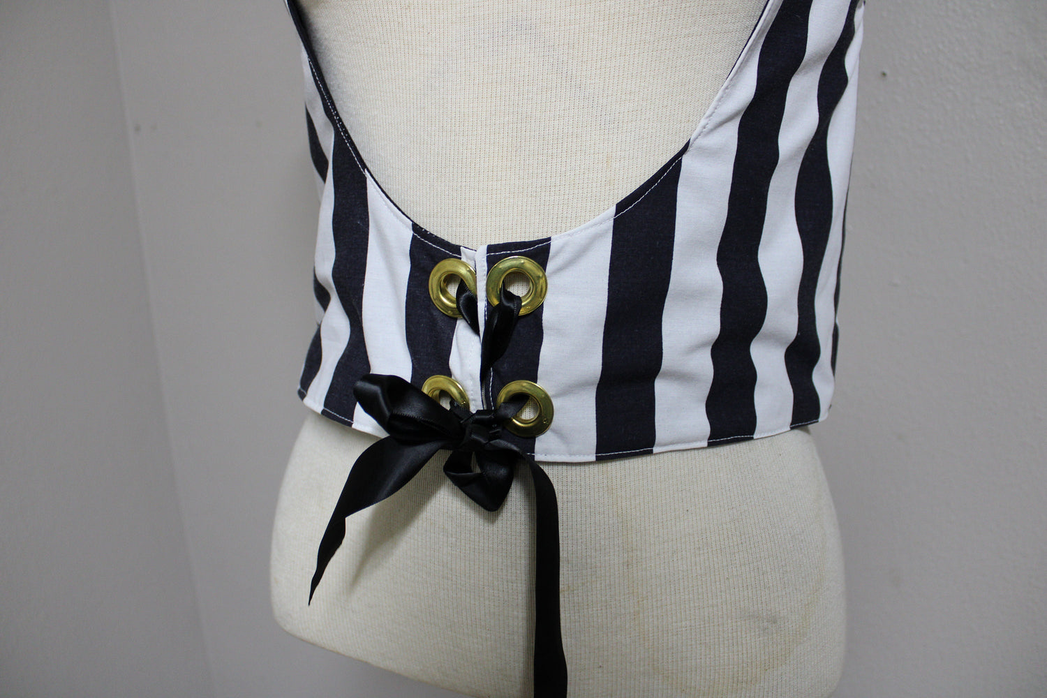 Tim Burton Inspired Gothic Black and White Striped Underbust Vest Size Medium Lord and Lady Towers