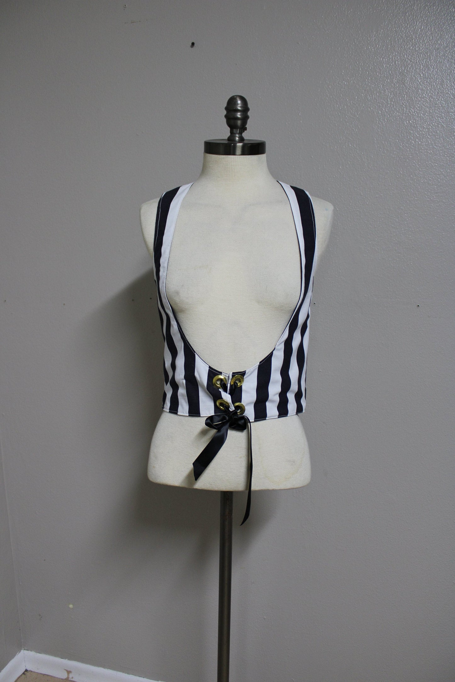Tim Burton Inspired Gothic Black and White Striped Underbust Vest Size Medium Lord and Lady Towers