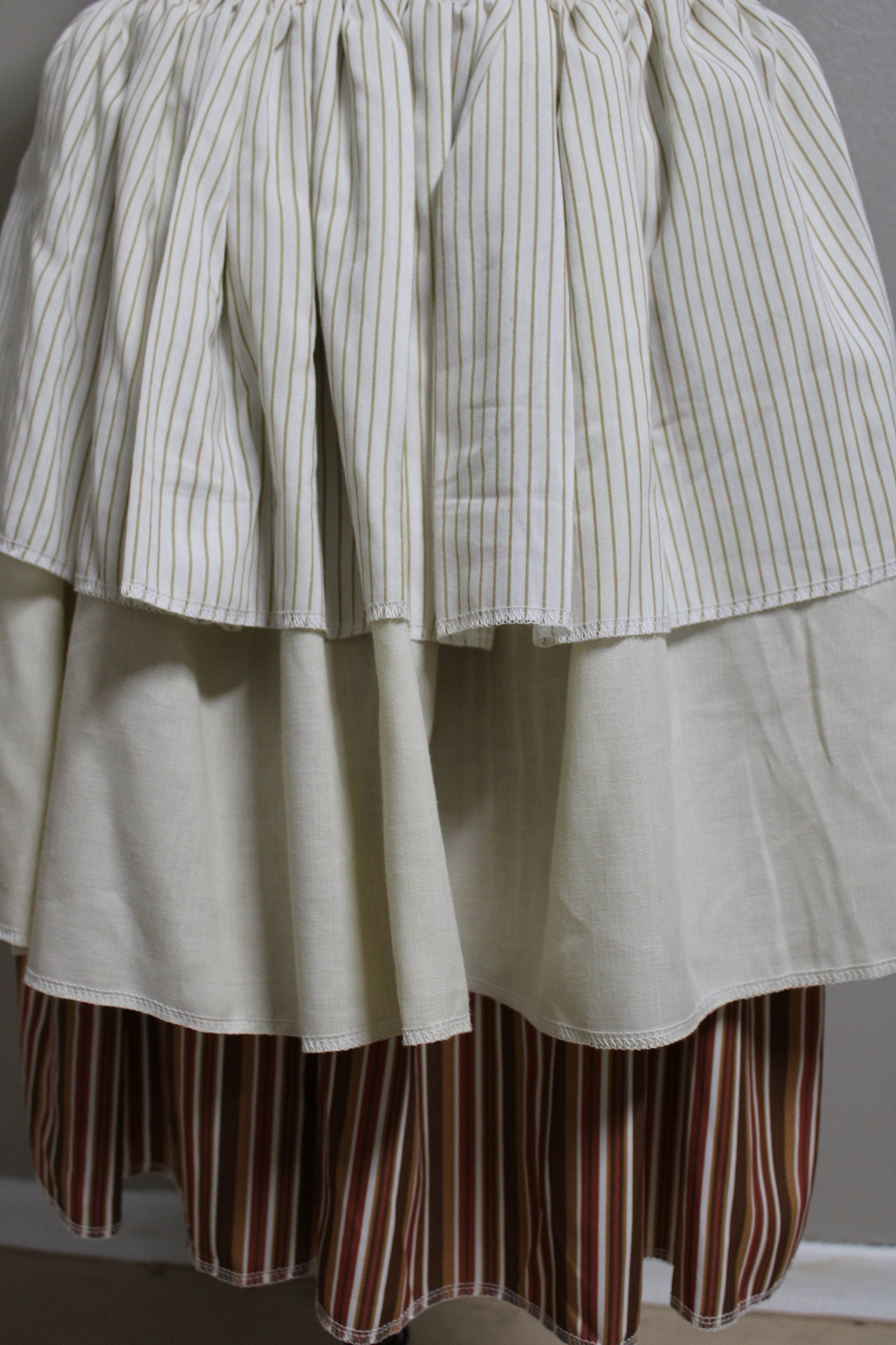 Maiden Striped Steampunk Brown Creme and Copper Bustle Tie Front Skirt Size SM + Lord and Lady Towers