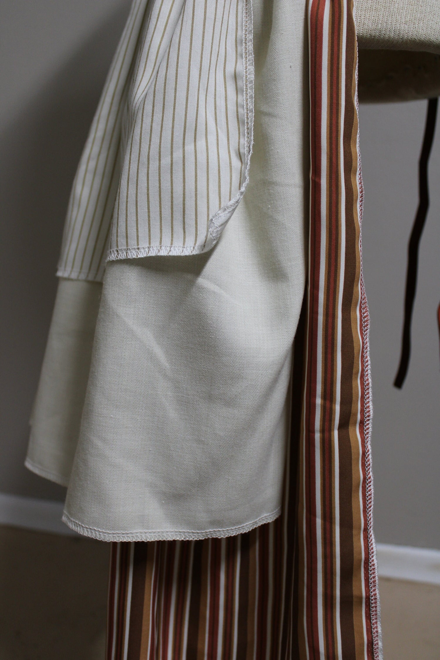 Maiden Striped Steampunk Brown Creme and Copper Bustle Tie Front Skirt Size SM + Lord and Lady Towers