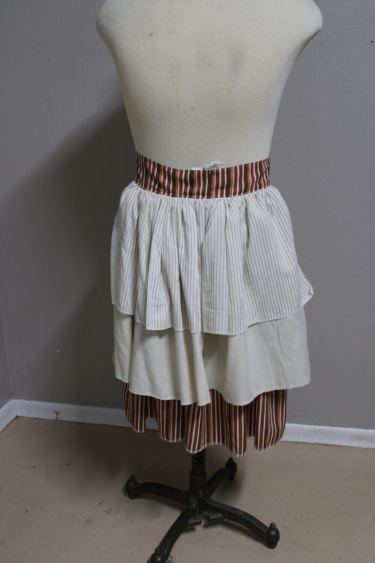 Maiden Striped Steampunk Brown Creme and Copper Bustle Tie Front Skirt Size SM + Lord and Lady Towers