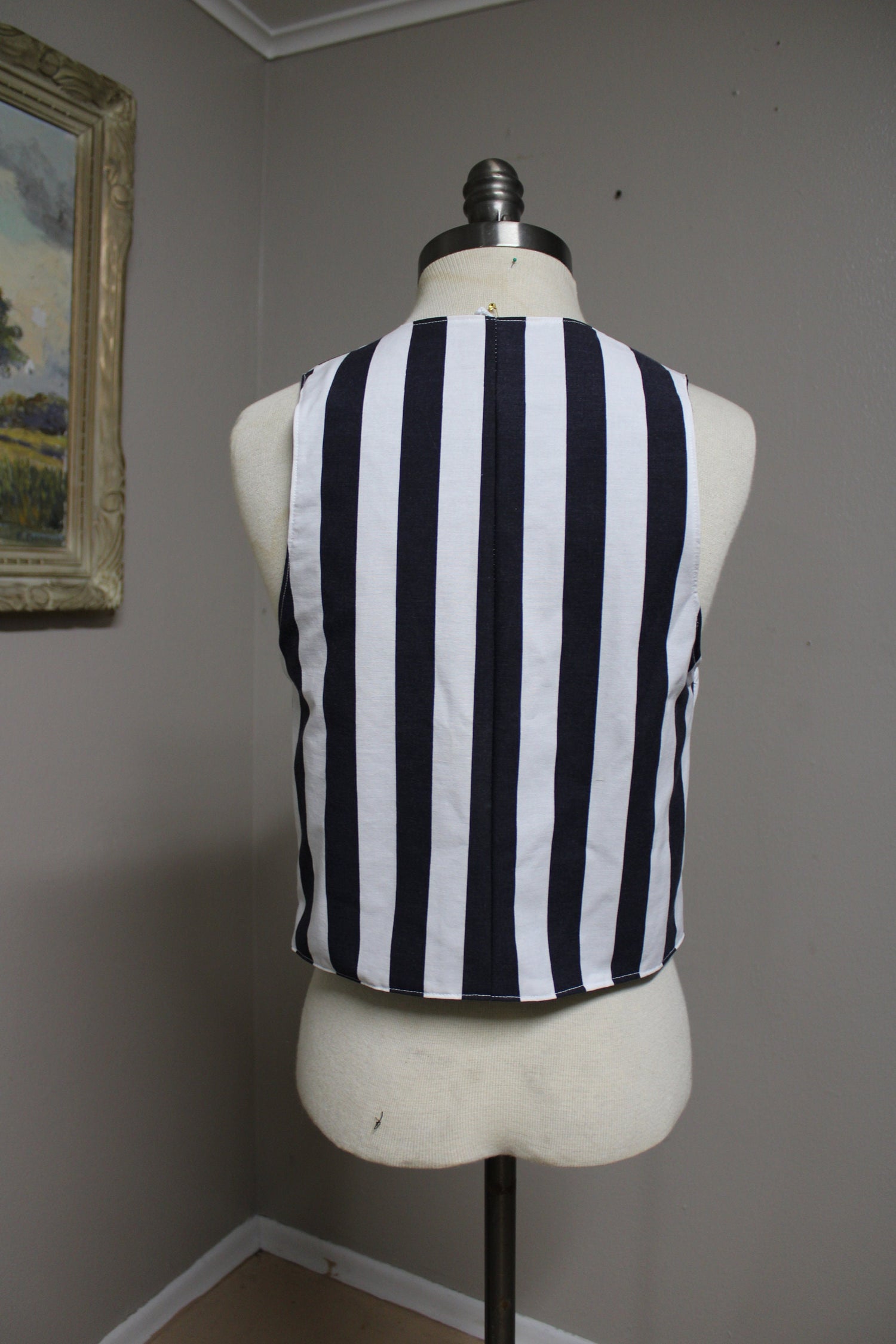Tim Burton Inspired Gothic Black and White Striped Underbust Vest Size Medium Lord and Lady Towers
