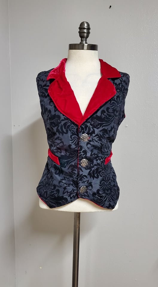 Elegant Gothic Vest with Decadent Burnout Brocade Velvet with Red Velvet Lining Lord and Lady Towers