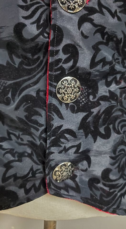 Elegant Gothic Vest with Decadent Burnout Brocade Velvet with Red Velvet Lining Lord and Lady Towers