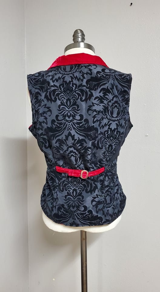 Elegant Gothic Vest with Decadent Burnout Brocade Velvet with Red Velvet Lining Lord and Lady Towers