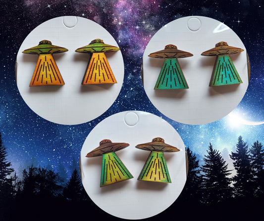 Hand Painted UFO Stud Earrings Lord and Lady Towers