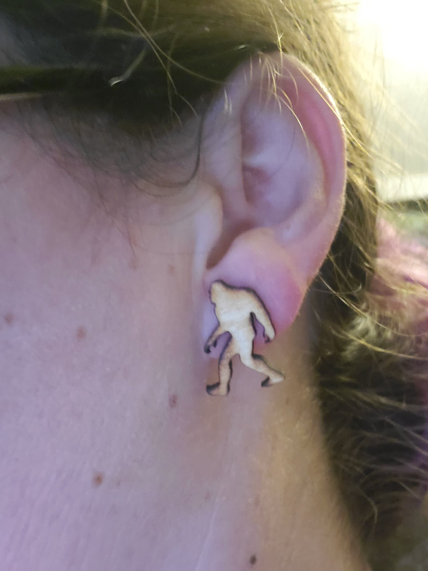 Bigfoot Cryptid Post Stud Earrings Handmade from Pine Wood in Either Plain or Black Lord and Lady Towers
