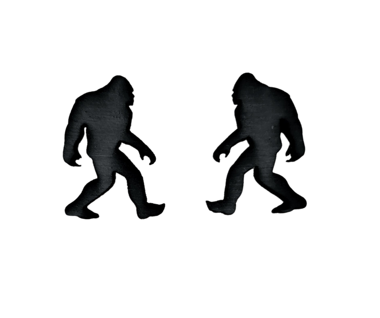 Bigfoot Cryptid Post Stud Earrings Handmade from Pine Wood in Either Plain or Black Lord and Lady Towers