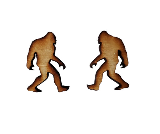 Bigfoot Cryptid Post Stud Earrings Handmade from Pine Wood in Either Plain or Black Lord and Lady Towers