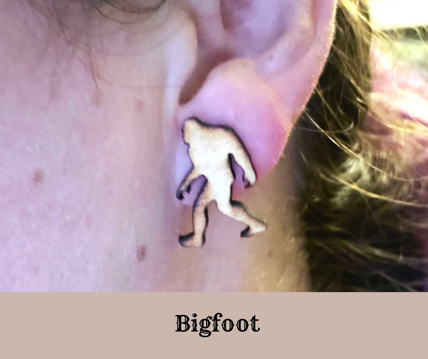Bigfoot Cryptid Post Stud Earrings Handmade from Pine Wood in Either Plain or Black Lord and Lady Towers