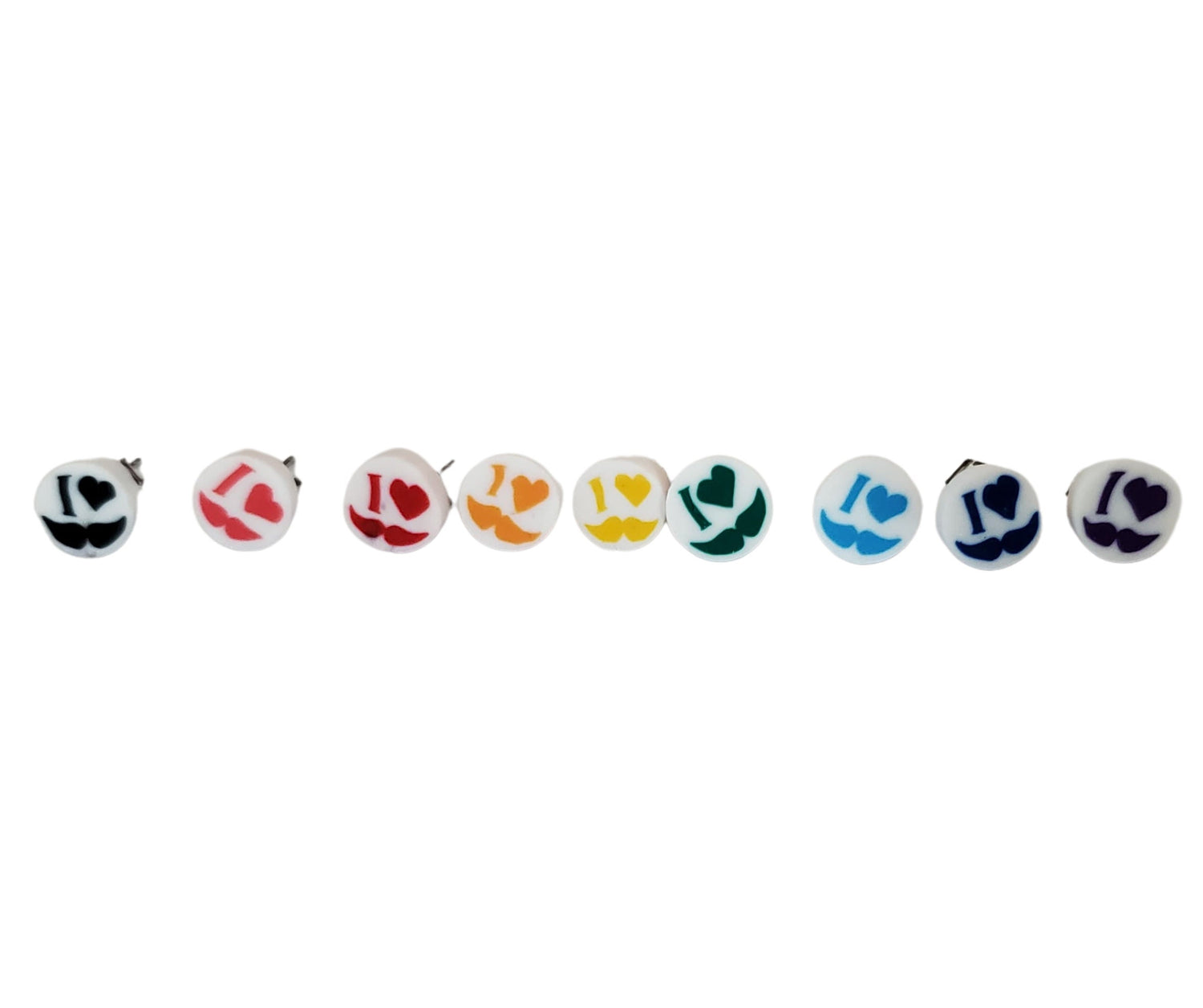 Tiny I Heart Mustache Earrings with Stud Backs In Various Colors Lord and Lady Towers