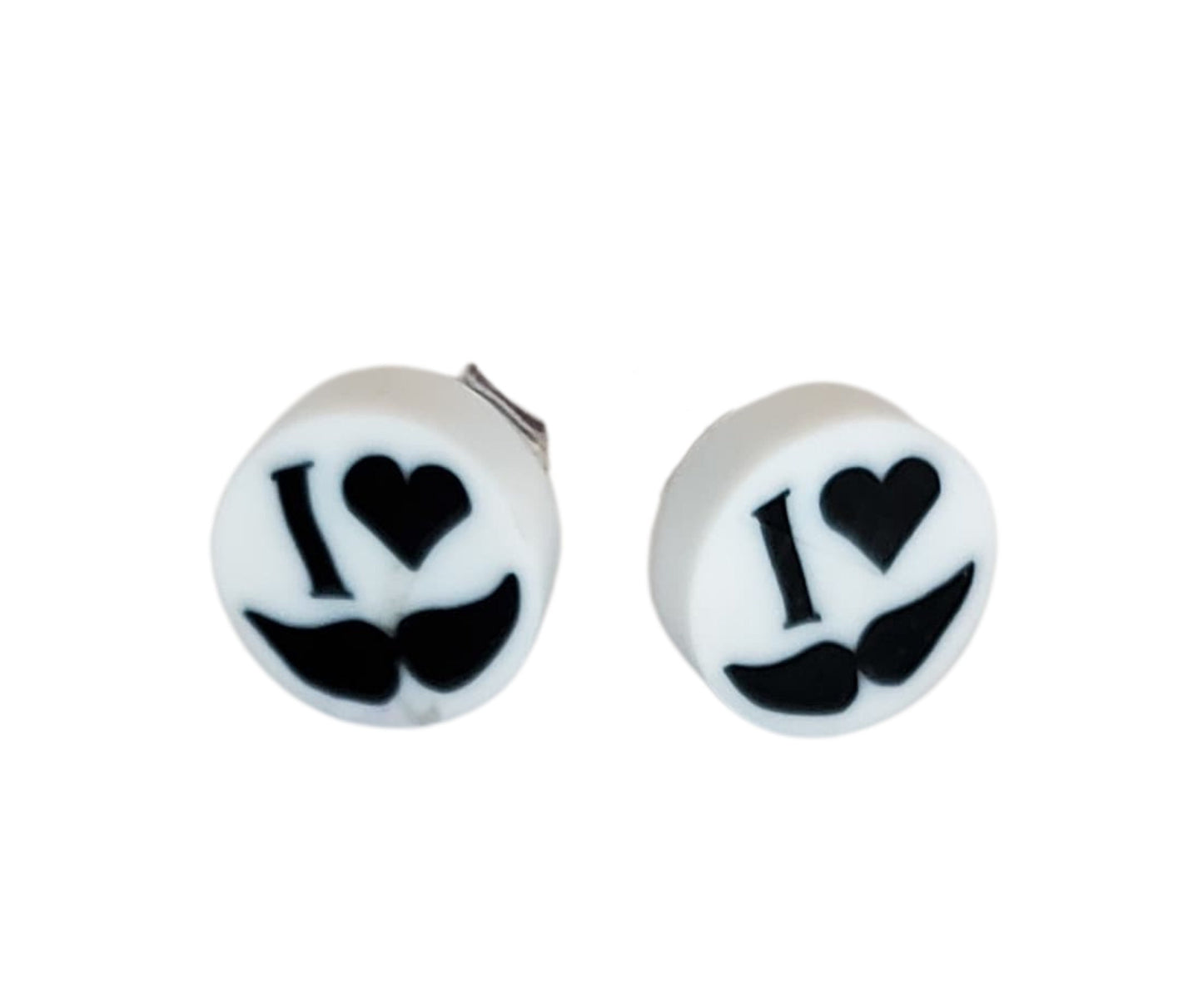 Tiny I Heart Mustache Earrings with Stud Backs In Various Colors Lord and Lady Towers